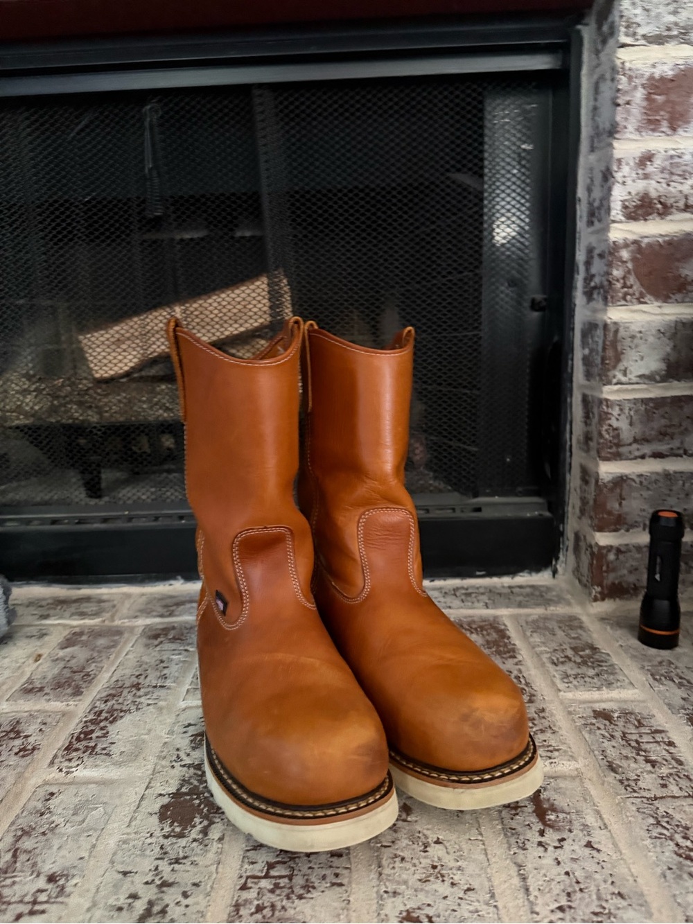 Men's Tan Leather Pull-On Work Boots